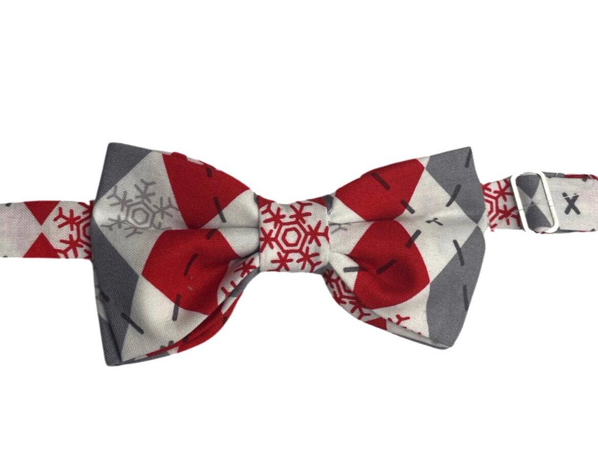 Christmas Pet Bow Tie - Snowflake - Christmas Dog Bow Tie - Cat Bow Tie - Christmas Cat Bow Tie - Slides Over The Collar - argyle