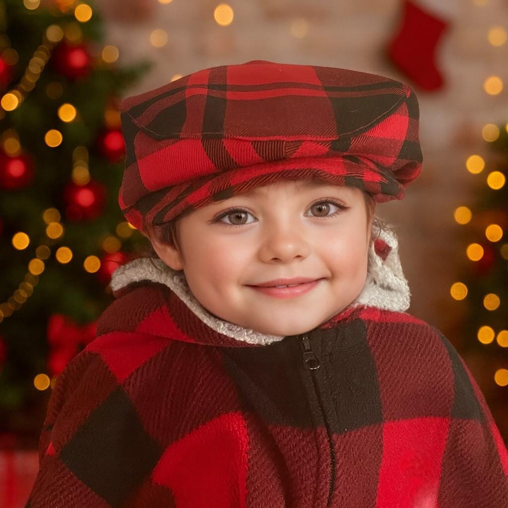Red and Black Buffalo Check Flat Cap, Red Buffalo Plaid Newsboy Hat, Birthday Boy Buffalo Plaid Hat, Man Lumberjack Plaid Flat Cap Hat Gift
