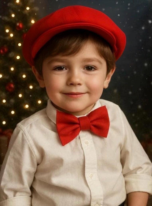 Red Flat Cap, Red Newsboy Hat, Birthday Boy Red Hat, Man Red Flat Cap Hat Gift, Christmas bow tie, red cap and bow tie, christams hat bowtie