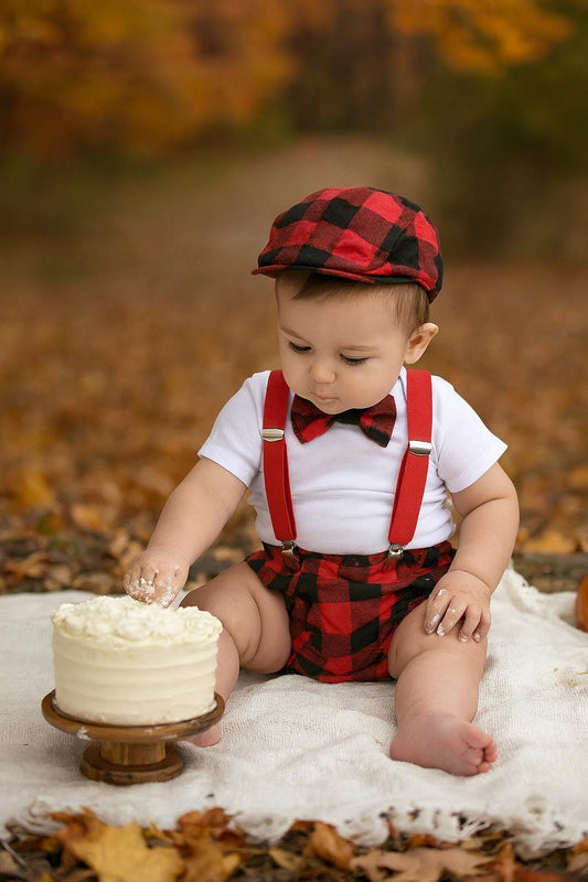 Cake Smash Outfit Boy Girl Buffalo Plaid Set or Buy the Piece Diaper Cover Bow Tie Suspenders Boys First 1st Birthday Lumberjack Photoshoot