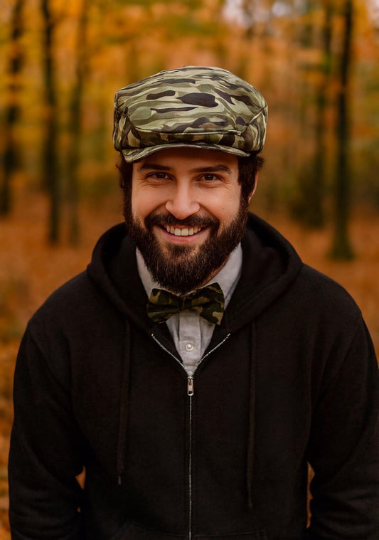 Camo Flat Cap, Camo Wedding Hat, Camo Newsboy Hat, Camouflage Mans Hat, Gray Brown Camo Ring Bearer Hat, Boy Camo Ivy Hat, Camo Jeff Hat