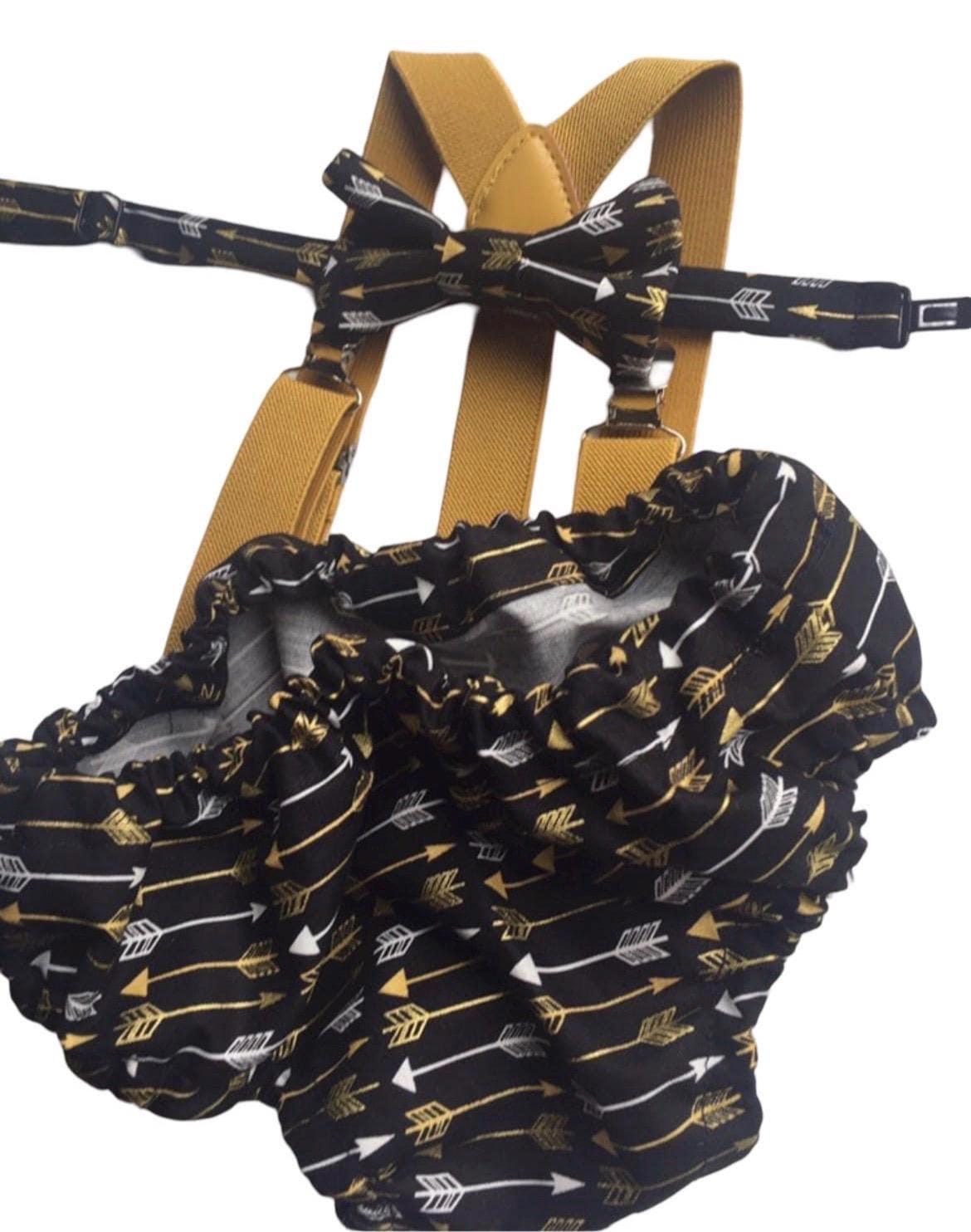 Boys Cake Smash Outfit - Wild One - Diaper Cover, Bow Tie & Birthday bow tie - Boys Birthday Outfit First 1st Birthday - Gold Black Arrows