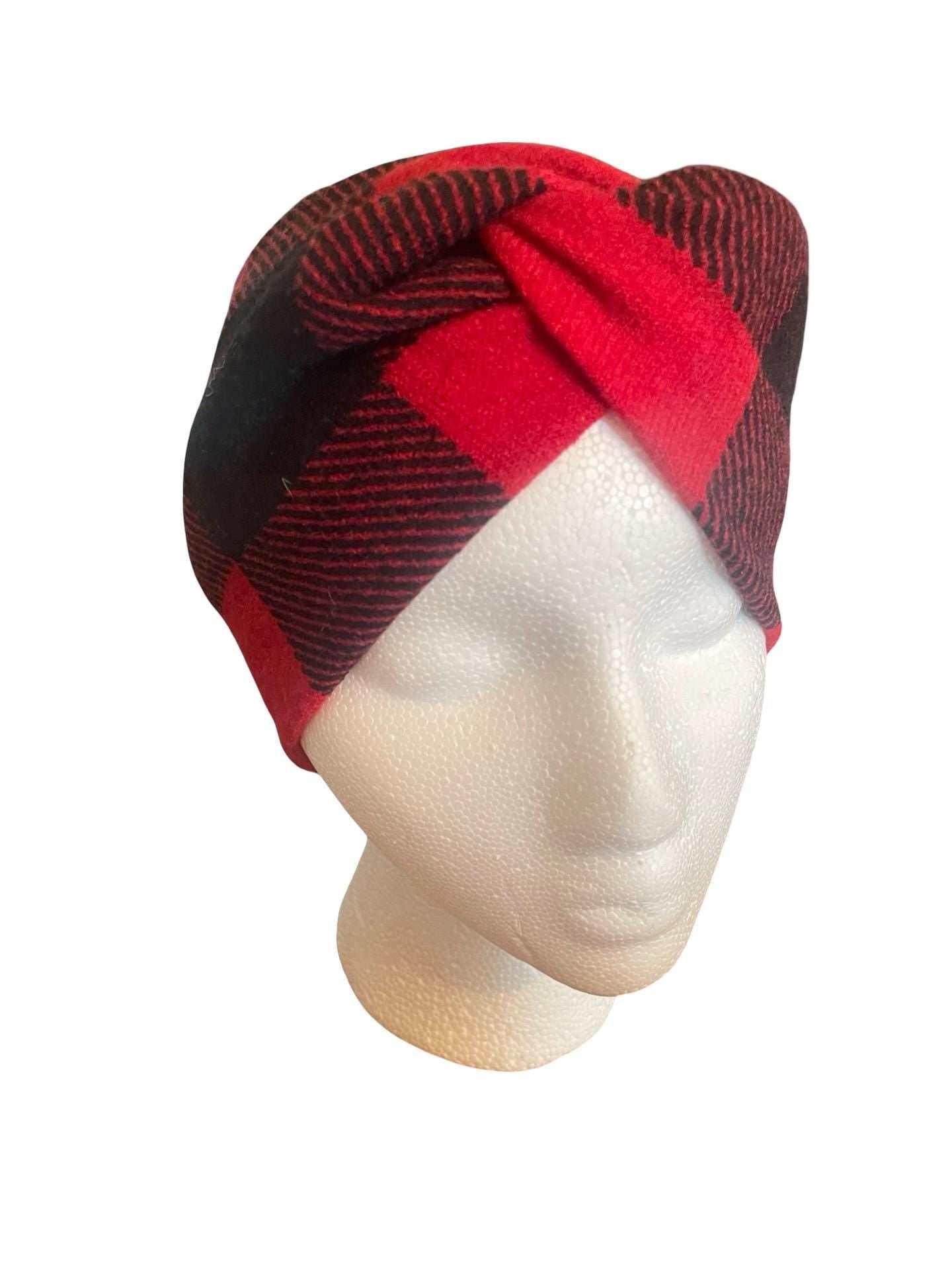 Red+Black buffalo plaid headband - extra wide - Baby to Adult Size Hairband - 1.5 inch Buffalo Check - Holiday Hairstyle for kids and adults