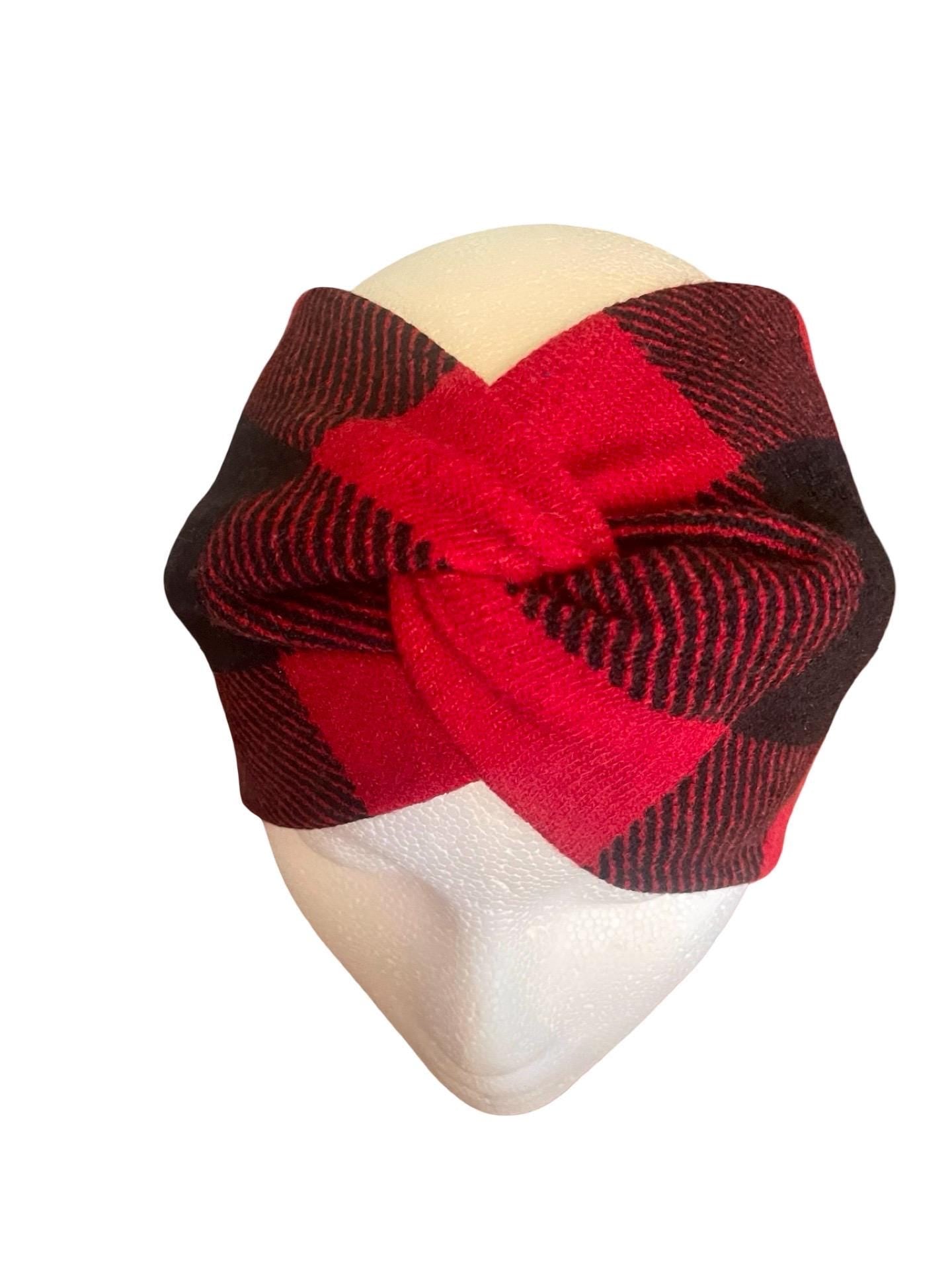 Red+Black buffalo plaid headband - extra wide - Baby to Adult Size Hairband - 1.5 inch Buffalo Check - Holiday Hairstyle for kids and adults