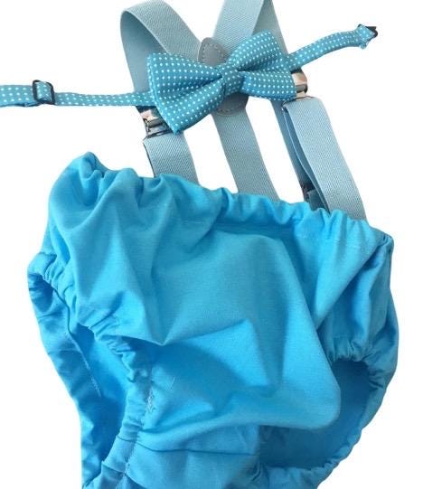 Cake Smash Boy Outfit, Blue Diaper Cover, Bow tie and Suspender, 1st Birthday Boy, Bowtie baby outfit, Bowtie birthday outfit