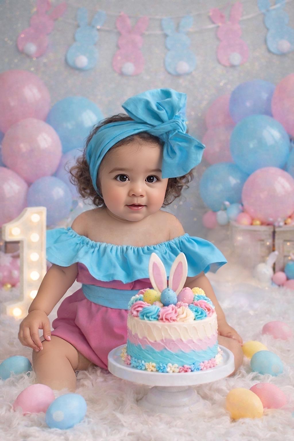 Baby Girl Easter Outfit, Easter Romper Toddler, Bunny Rabbit, Bow Headband, My First Easter, Blue and pink Romper, Happy Easter, Spring Gift
