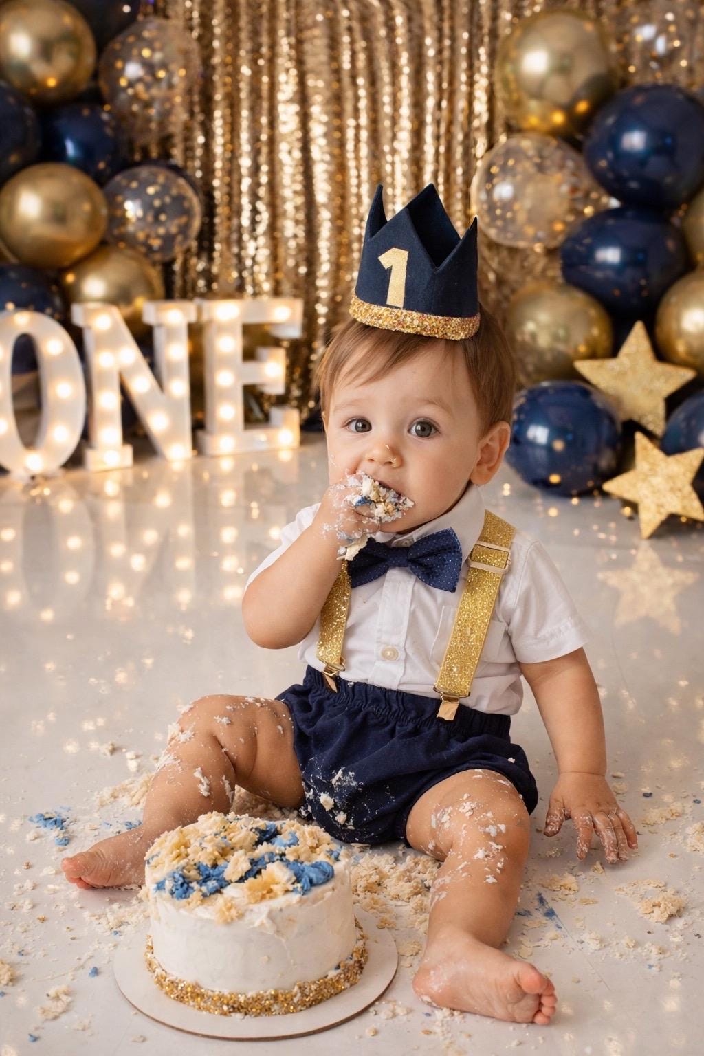 Cake Smash Boy First Birthday super soft navy cotton Diaper Cover,navy Suspenders, navy bow tie, Birthday Photoshoot