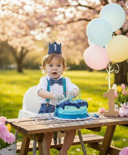 Light denim sitter set - baby boy photo prop - baby clothes - vintage style - birthday crown - cake smash outfit