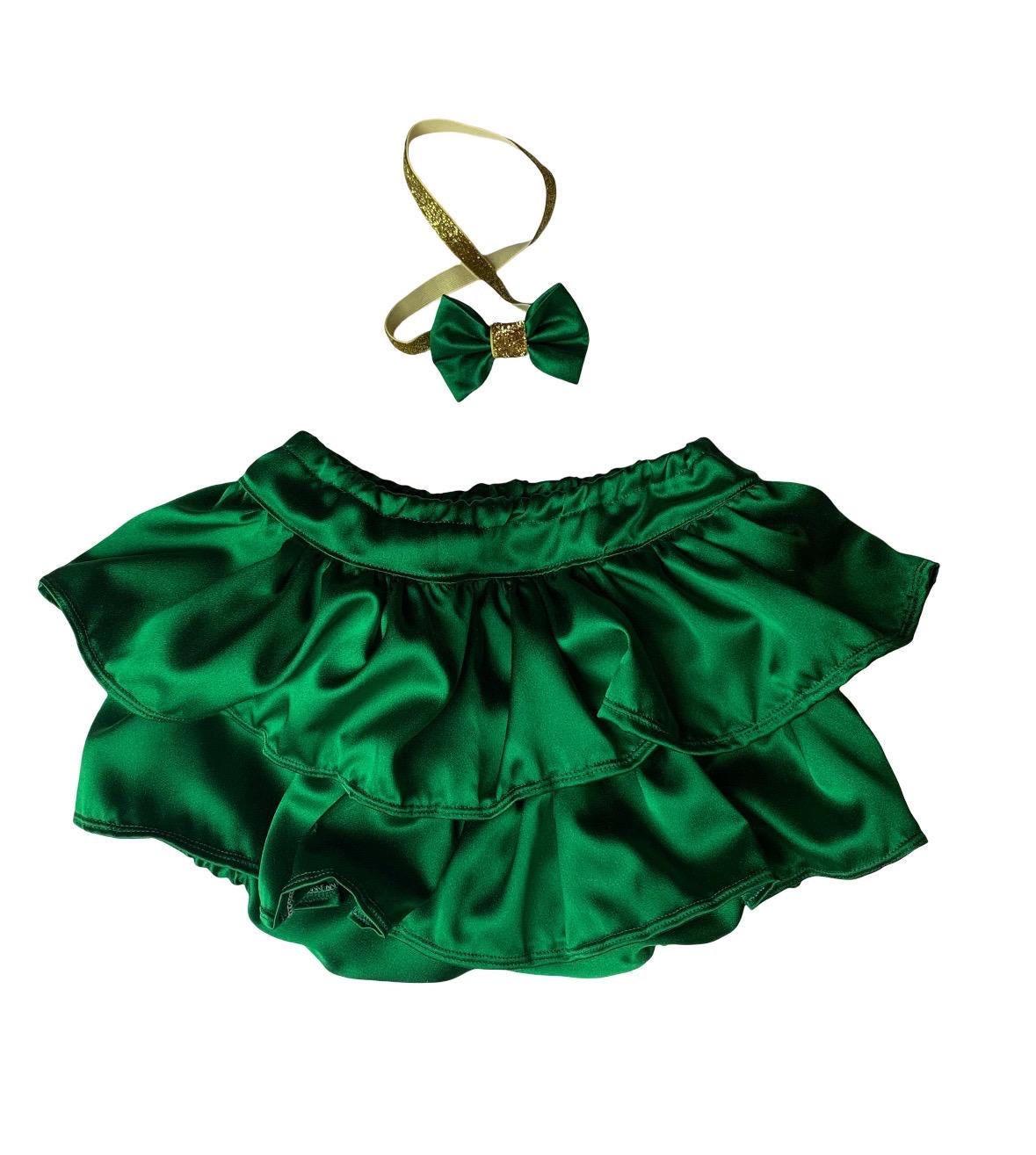 Headband bloomer set, lucky one cake smash, girl bloomer set, bow headband bloomer, emerald diaper cover, baby girl satin, bloomer girl set