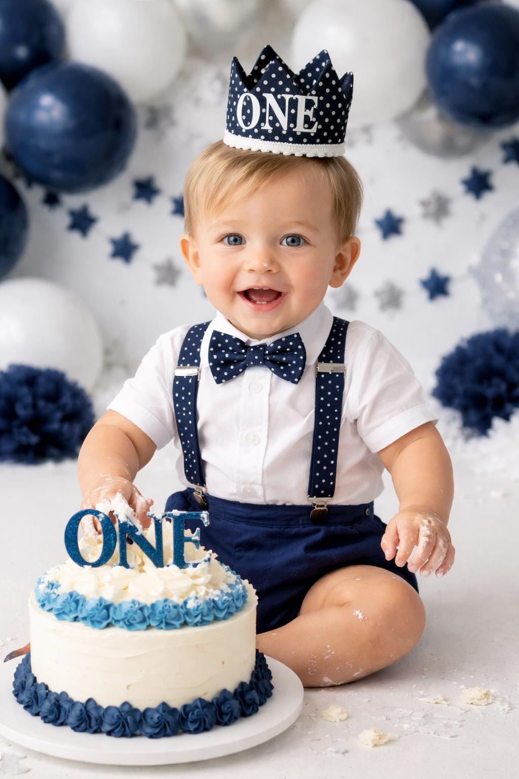 baby boy navy blue and blue themed cake smash outfit nappy diaper cover suspenders bow tie boy first birthday outfit 1st birthday