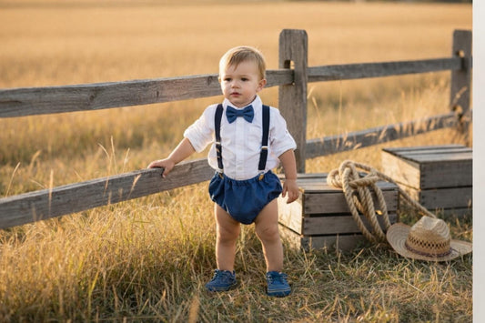 Light denim sitter set - baby boy photo prop - baby clothes - vintage style - first birthday crown - cake smash outfit