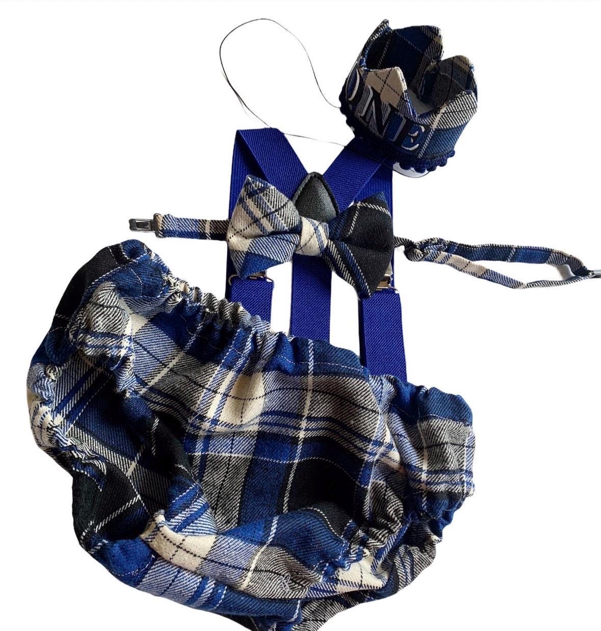 Cake Smash Boy First Birthday super soft plaid cotton Diaper Cover,black Suspenders, buffalo plaid bow tie, Birthday Photoshoot
