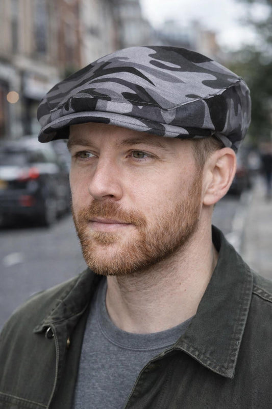 Camo Flat Cap, Camo Wedding Hat, Camo Newsboy Hat, Camouflage Mans Hat, Gray Brown Camo Ring Bearer Hat, Boy Camo Ivy Hat, Camo Jeff Hat