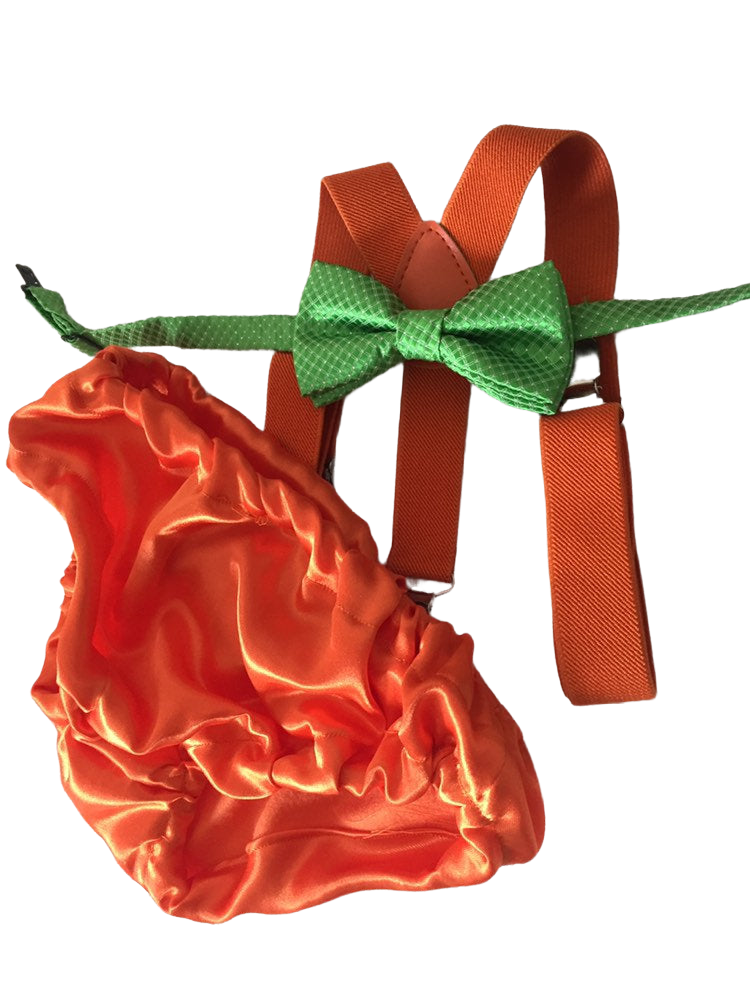 a green and orange bow tied to a piece of cloth