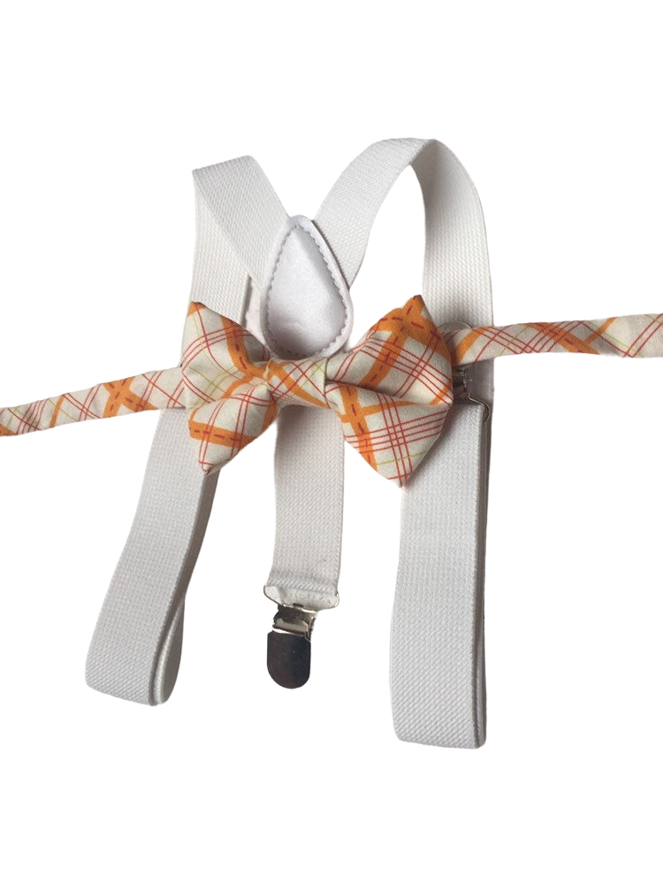 an orange and white bow tie on a white background