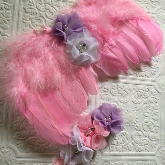 Baby wings, pink wings, baby headband and wings, photography prop, angel wings and headband, angel wings, baby photography wings, wings