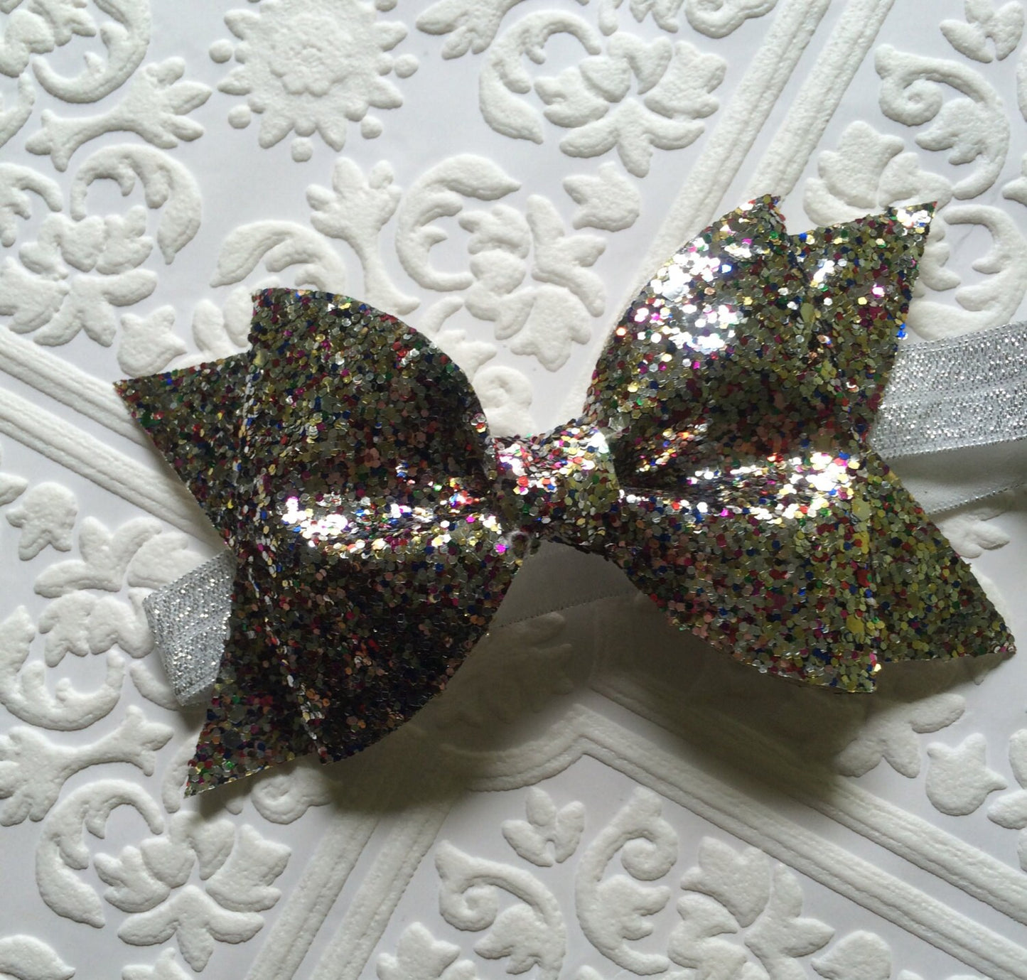 Silver bow headband, baby bow headband, sparkling bow headband, silver headband, silver baby headband, baby now headband, Christmas headband