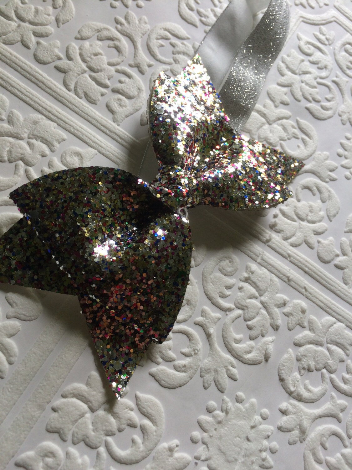 Silver bow headband, baby bow headband, sparkling bow headband, silver headband, silver baby headband, baby now headband, Christmas headband
