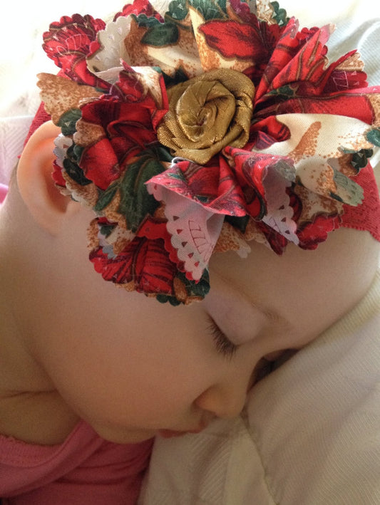 Christmas Flower Headband - Poinsettia Headband - Holiday Headband - Red Gold Headband - Christmas Baby Headband - Red Headband - Red Flower