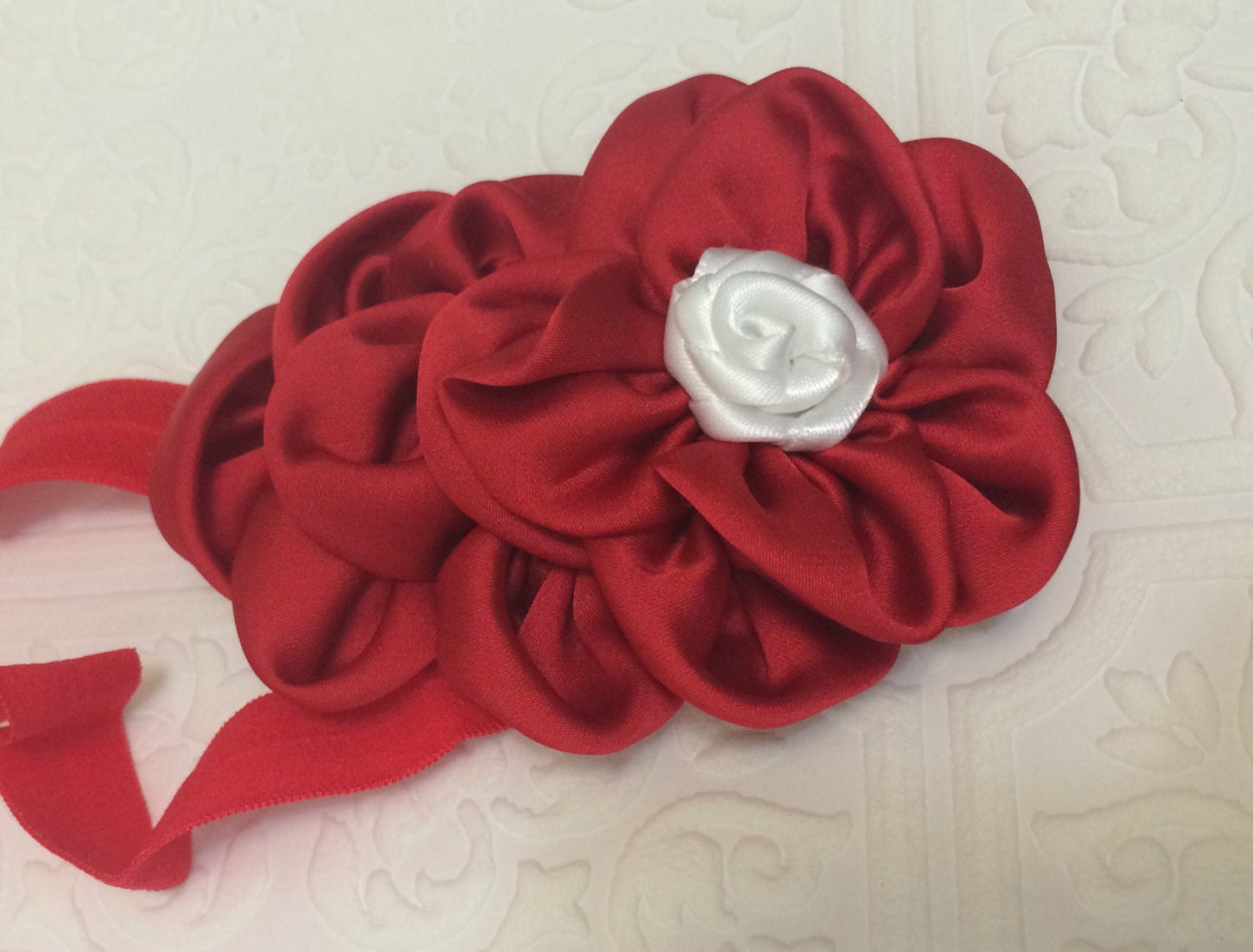 Red Christmas baby headband, rustic Christmas baby headband, red and white baby headband, baby headband, Christmas baby headband, rose