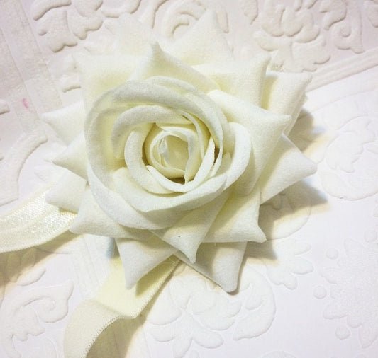 Rose headband, rose baby headband, baby headband, beige rose headband, newborn headband, off white baby headband, birthday headband, wedding