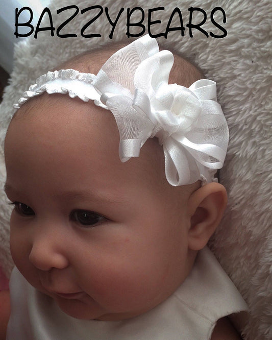 baby bow headband, white baby headband,  communion baby headband,  wedding baby headband,  baptism baby headband,  baby headband, infant