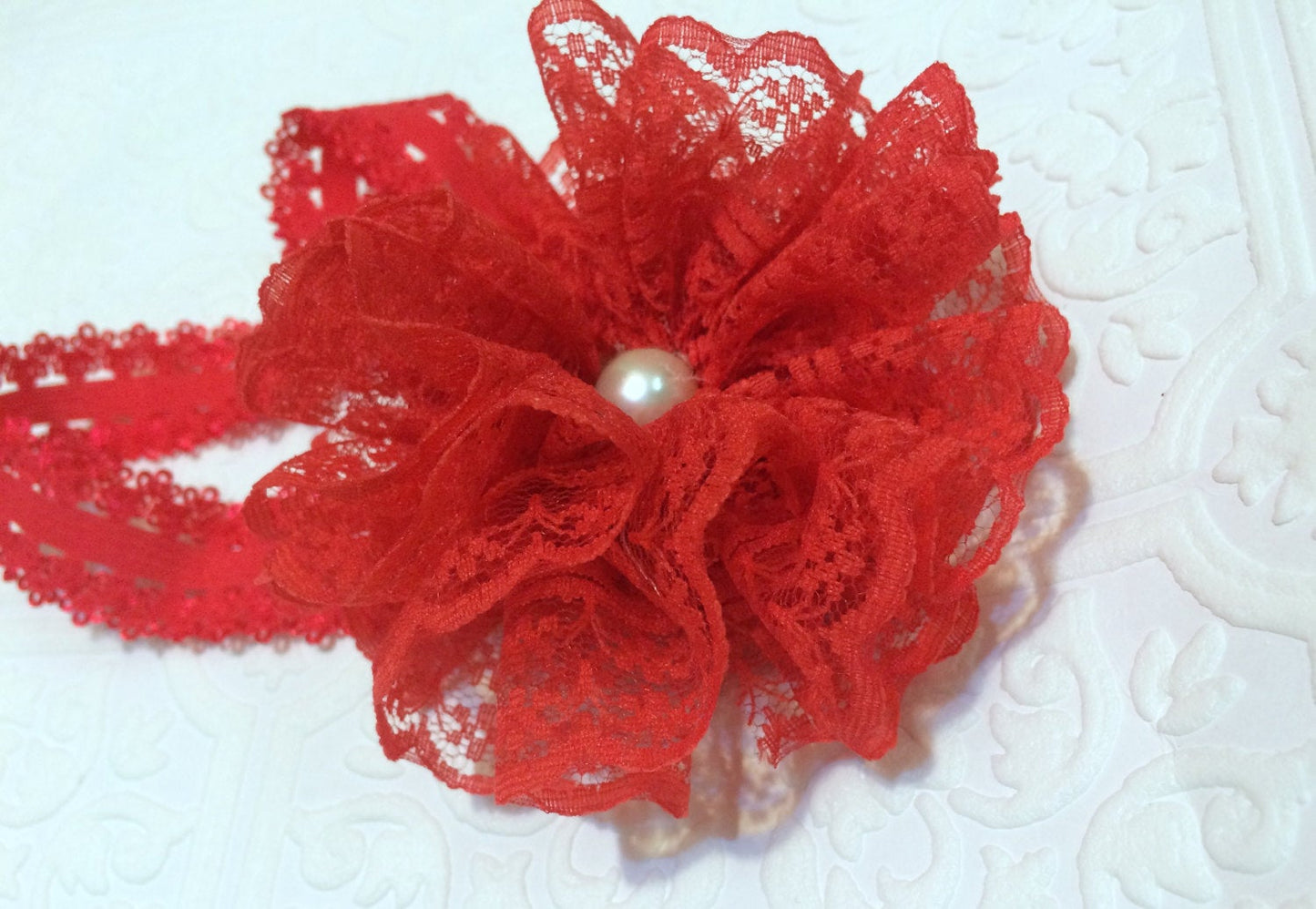 Red baby headband, Mother's Day baby headband, red headband, Canada day baby headband, red lace headband, lace headband,Valentine's baby