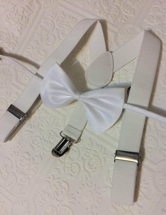 Baby suspenders and bow tie, white baby bow tie, baby bow tie, suspenders, white suspenders set, wedding bow tie, baptism baby set, little