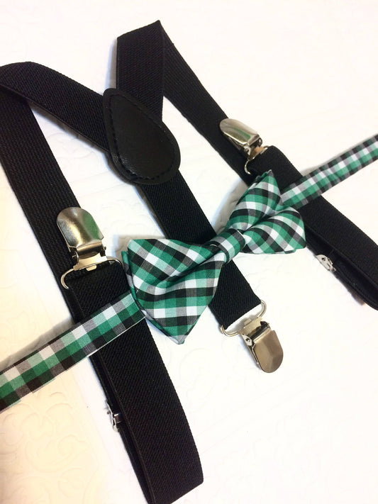 Baby suspenders, black baby suspenders, baby bow tie, suspenders, black suspenders set, rustic green bow tie, Green bow tie, green kids bow