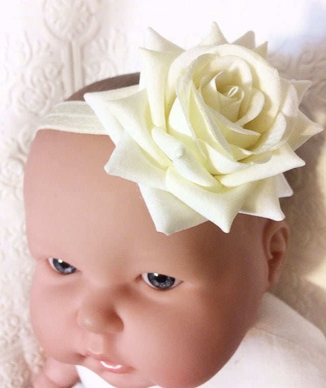 Rose headband, rose baby headband, baby headband, beige rose headband, newborn headband, off white baby headband, birthday headband, wedding