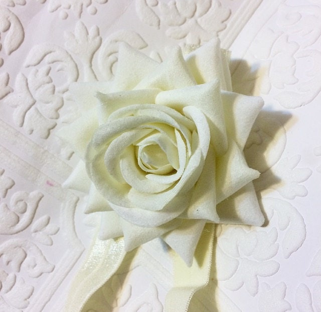 Rose headband, rose baby headband, baby headband, beige rose headband, newborn headband, off white baby headband, birthday headband, wedding