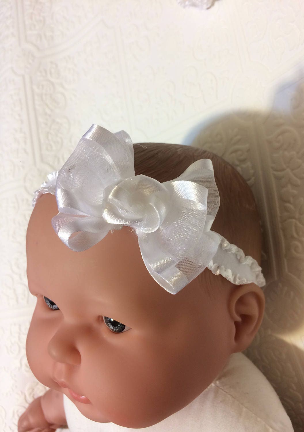 baby bow headband, white baby headband,  communion baby headband,  wedding baby headband,  baptism baby headband,  baby headband, infant