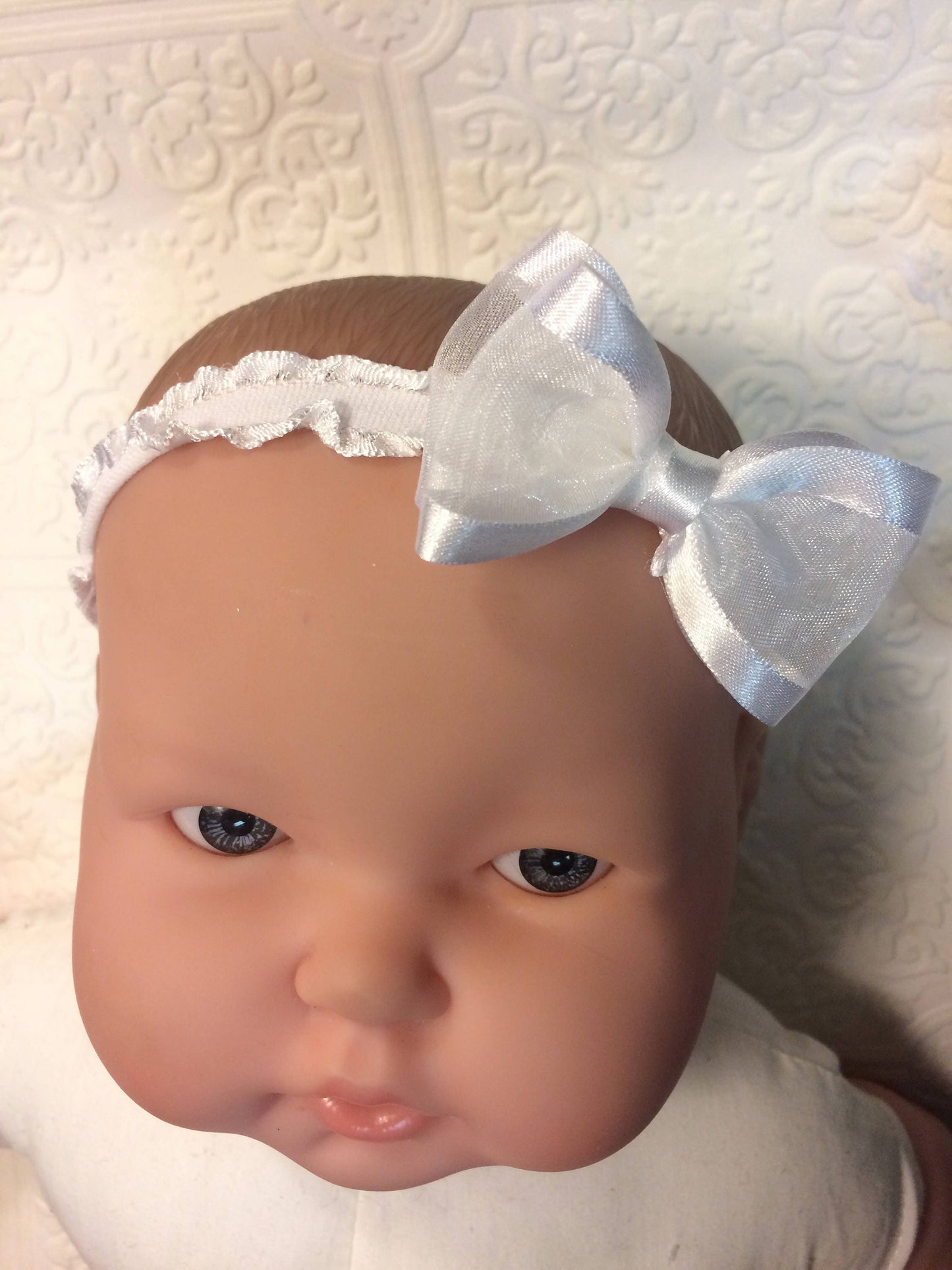 baby bow headband, wohite baby headband,  communion baby headband,  wedding baby headband,  baptism baby headband,  baby headband, infant
