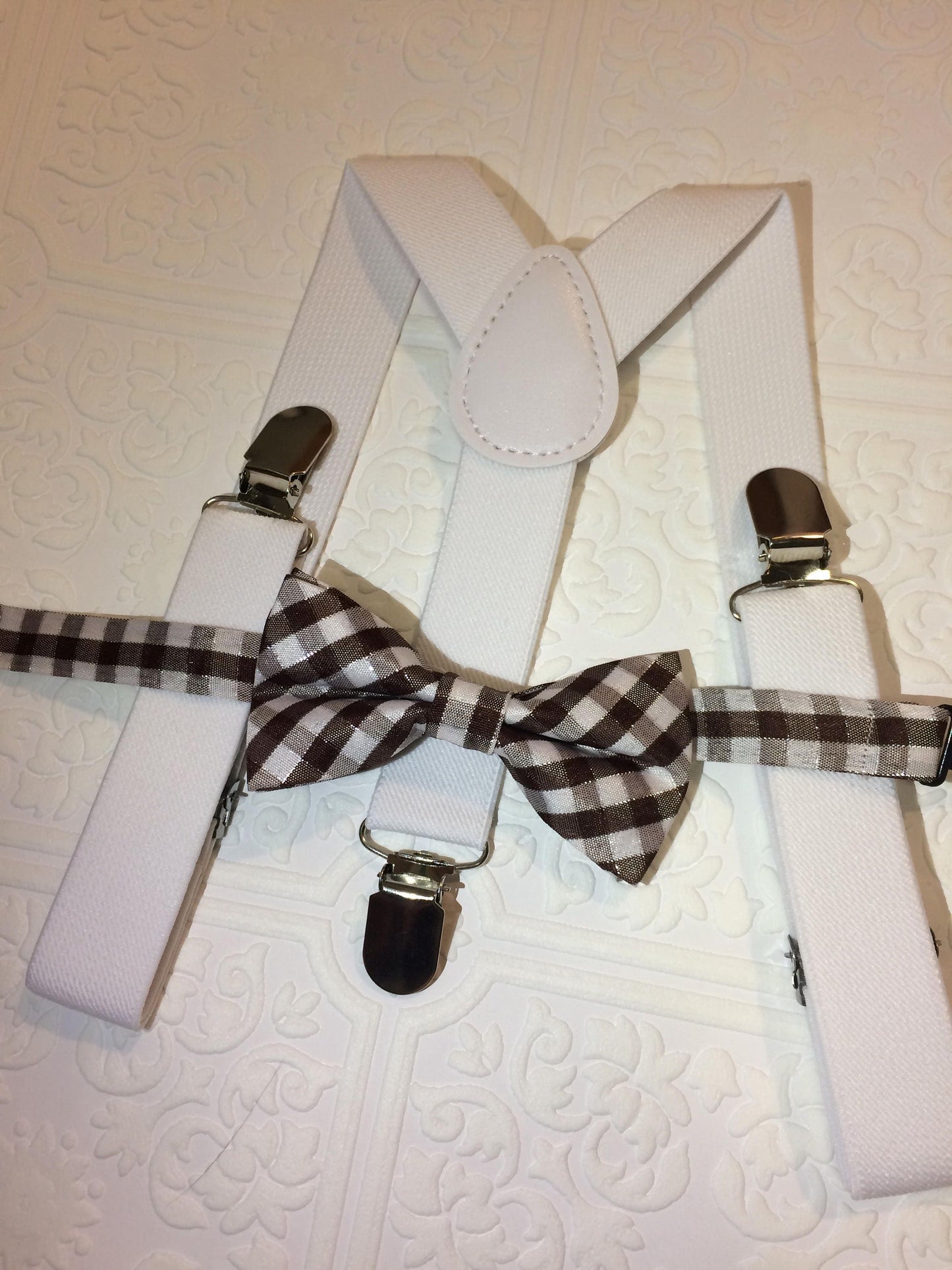 Baby suspenders and bow tie, brown baby bow tie, baby bow tie, suspenders, white suspenders set, thanksgiving bow tie, baby fall bow tie