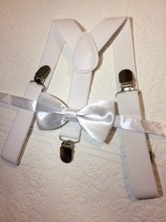 Baby suspenders and bow tie, white baby bow tie, baby bow tie, suspenders, white suspenders set, wedding bow tie, baptism bow tie, baptism