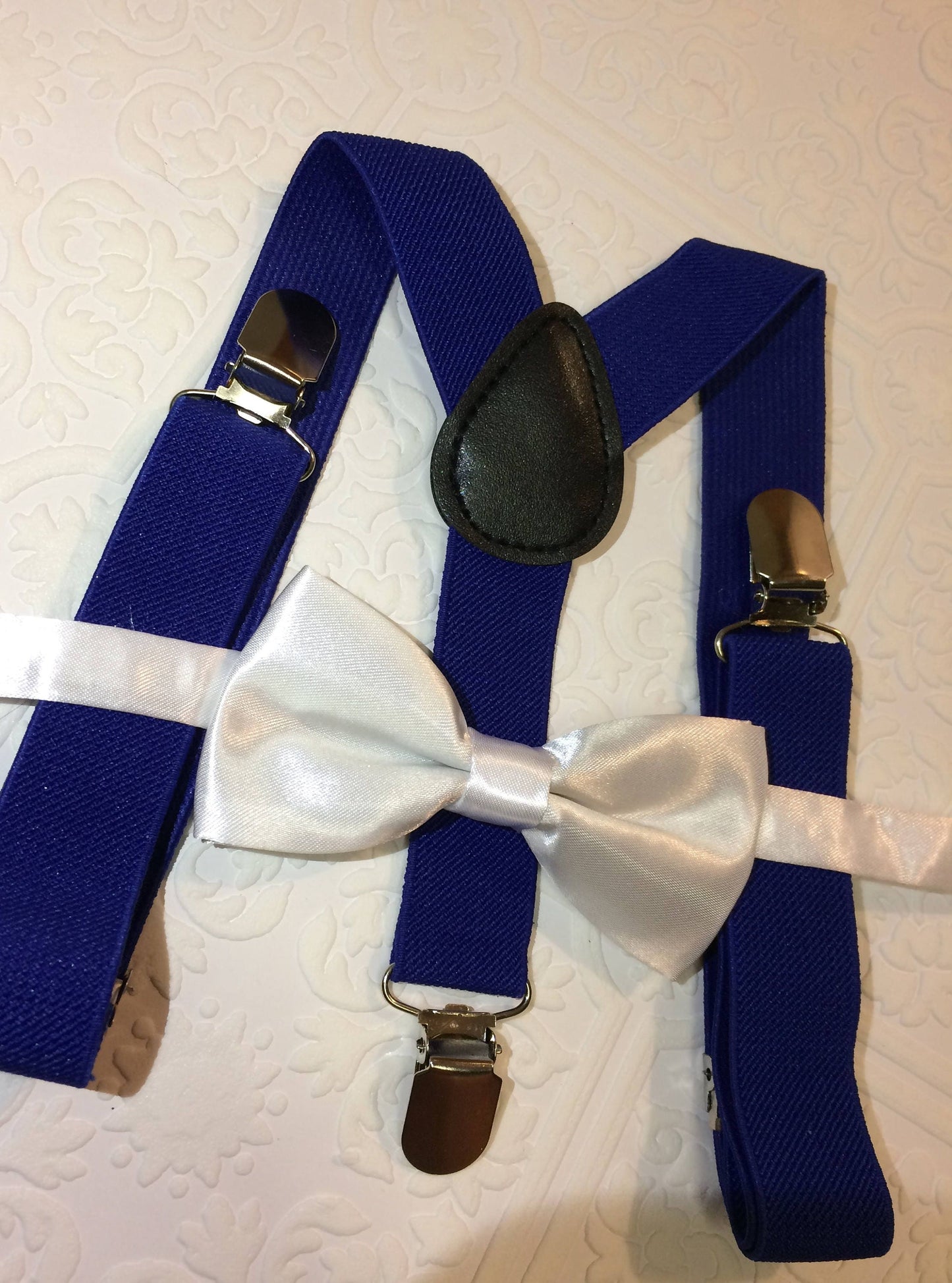 Baby suspenders, bow tie, white baby bow tie, baby bow tie, suspenders, blue suspenders set, wedding bow tie, satin bow tie, royal blue tie