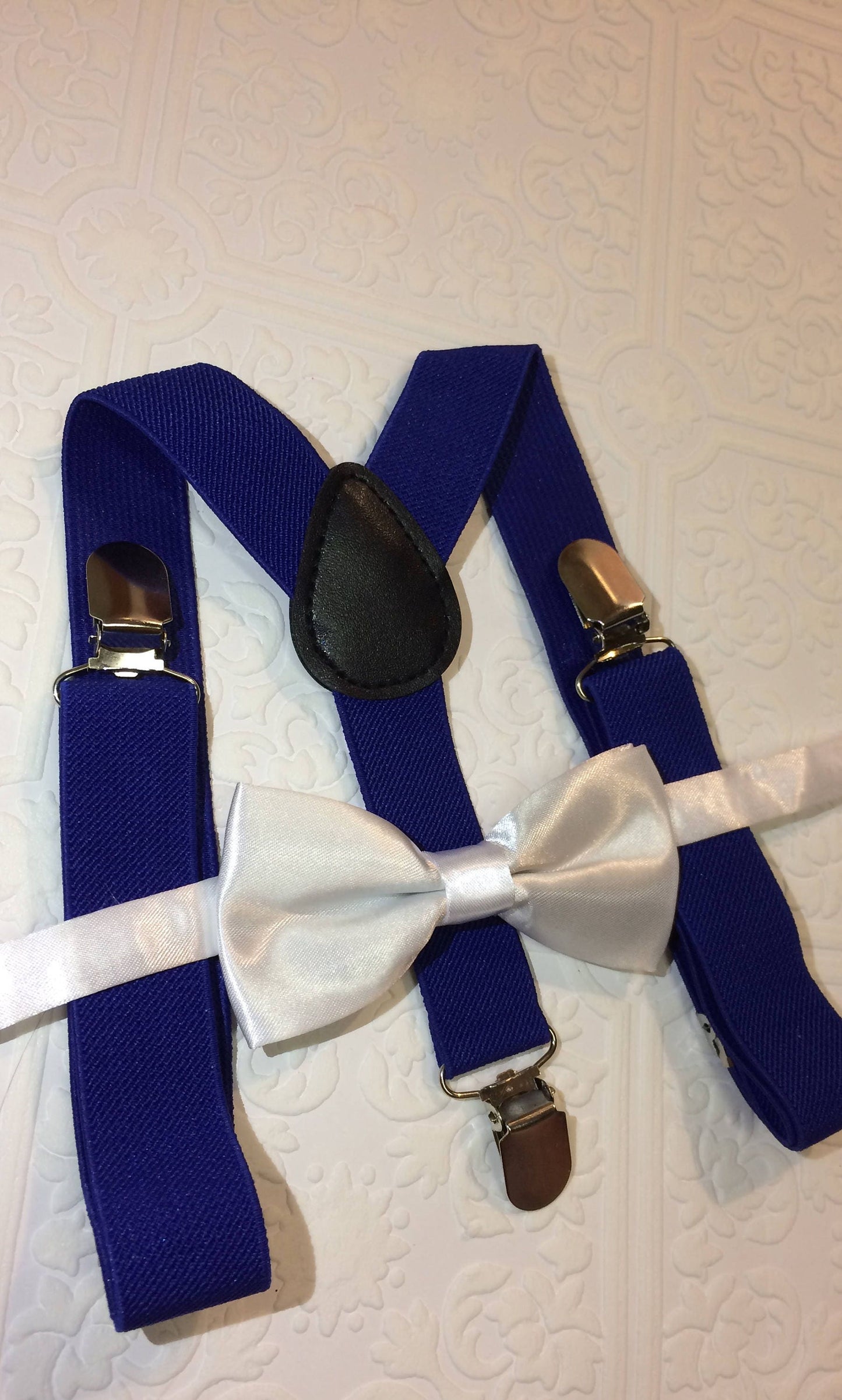 Baby suspenders, bow tie, white baby bow tie, baby bow tie, suspenders, blue suspenders set, wedding bow tie, satin bow tie, royal blue tie