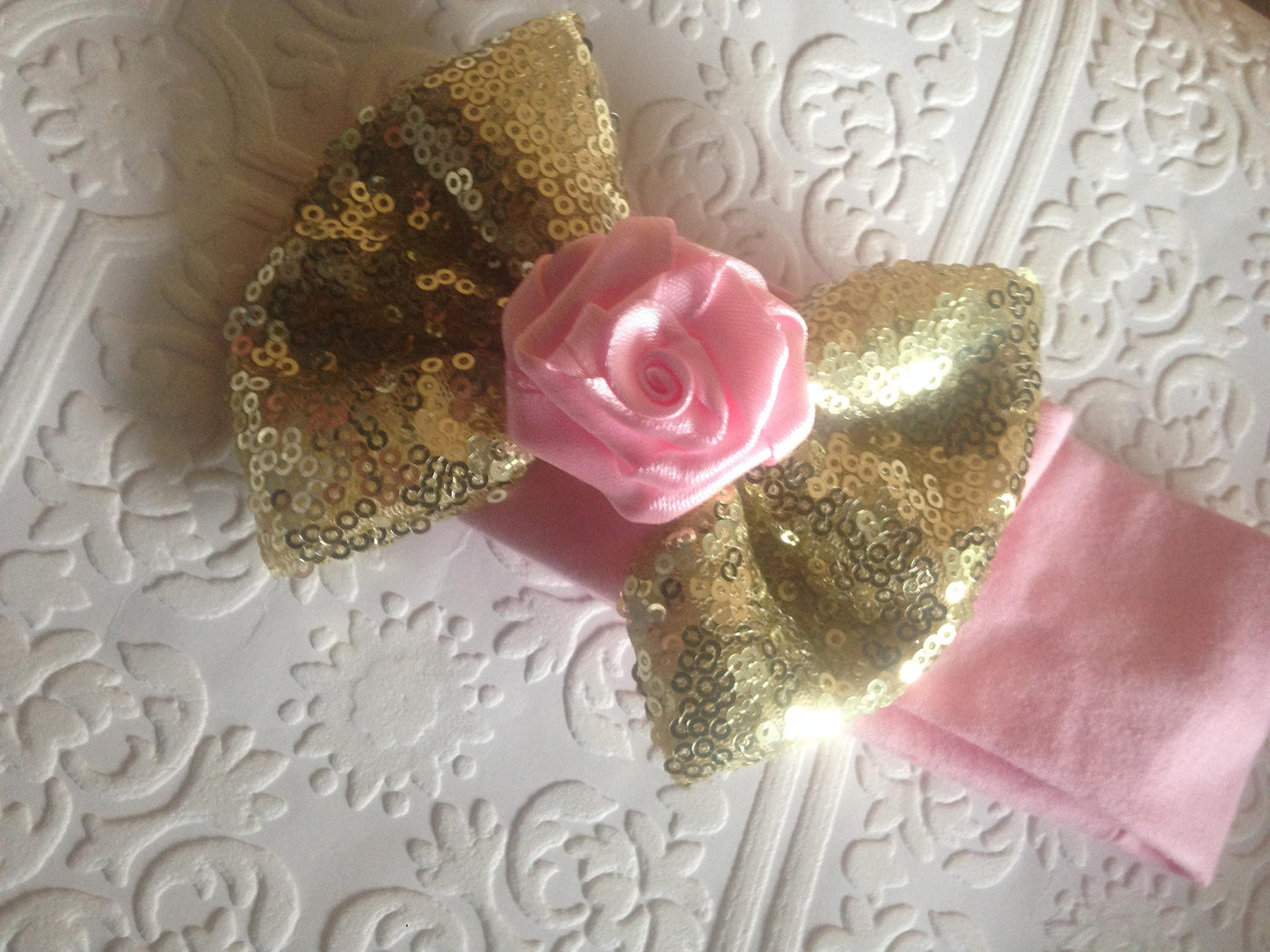 Gold bow headband, bow headband, gold headband, baby gold headband, Pink headband, baby headband, sparkling headband, pink and gold headband