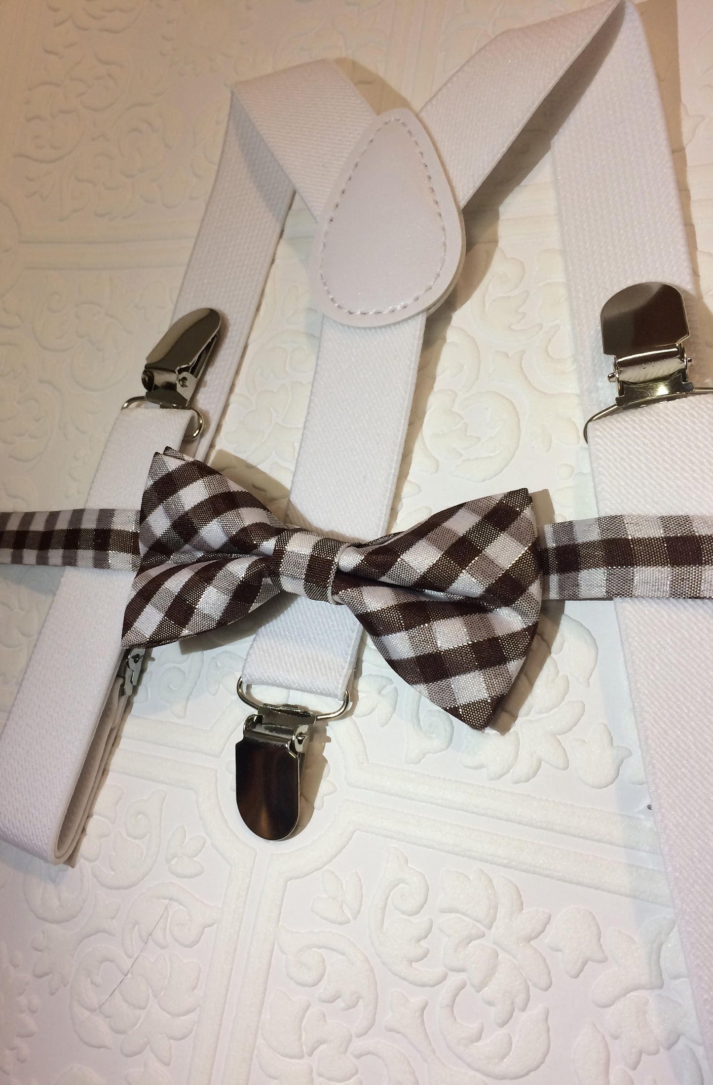 Baby suspenders and bow tie, brown baby bow tie, baby bow tie, suspenders, white suspenders set, thanksgiving bow tie, baby fall bow tie