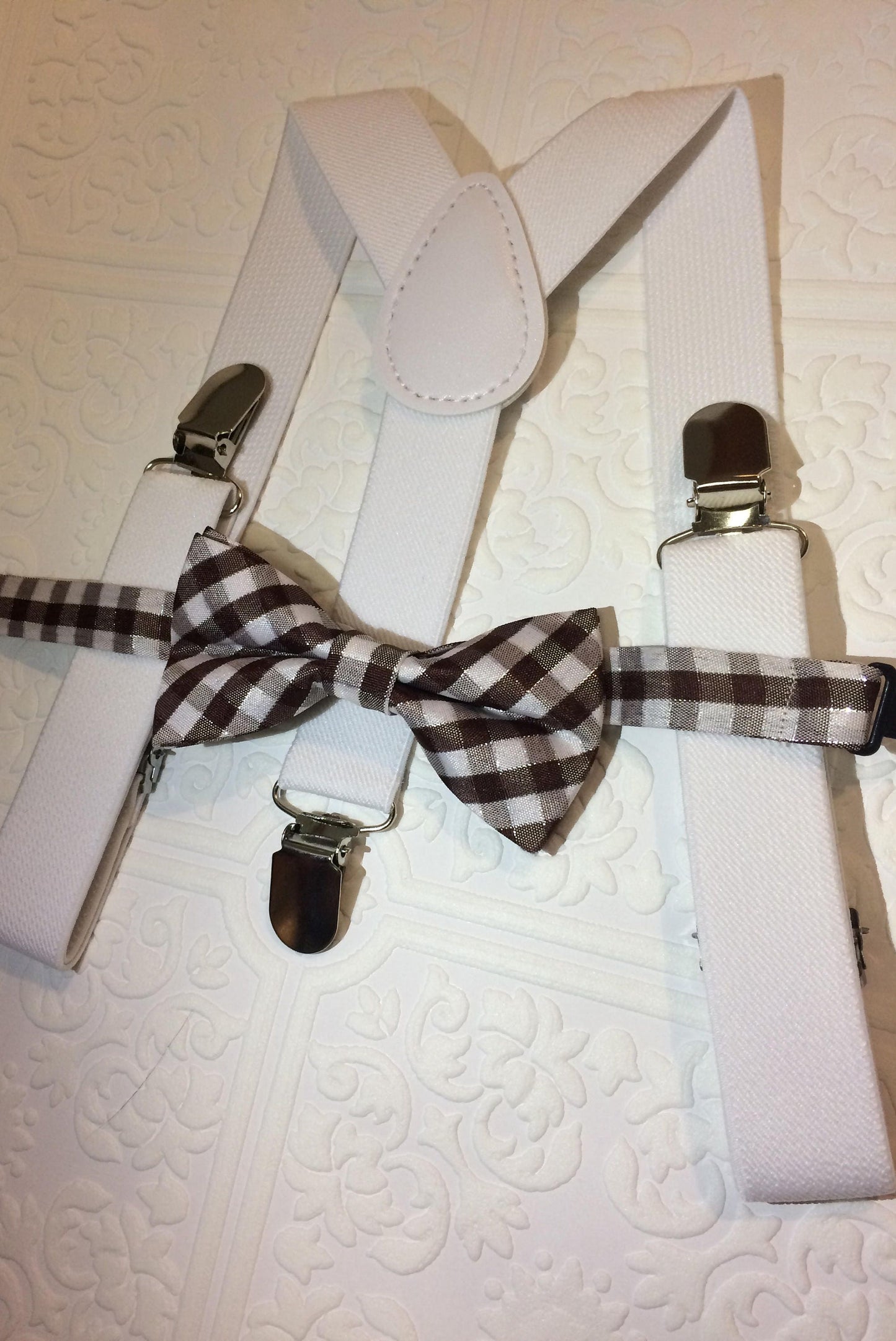 Baby suspenders and bow tie, brown baby bow tie, baby bow tie, suspenders, white suspenders set, thanksgiving bow tie, baby fall bow tie