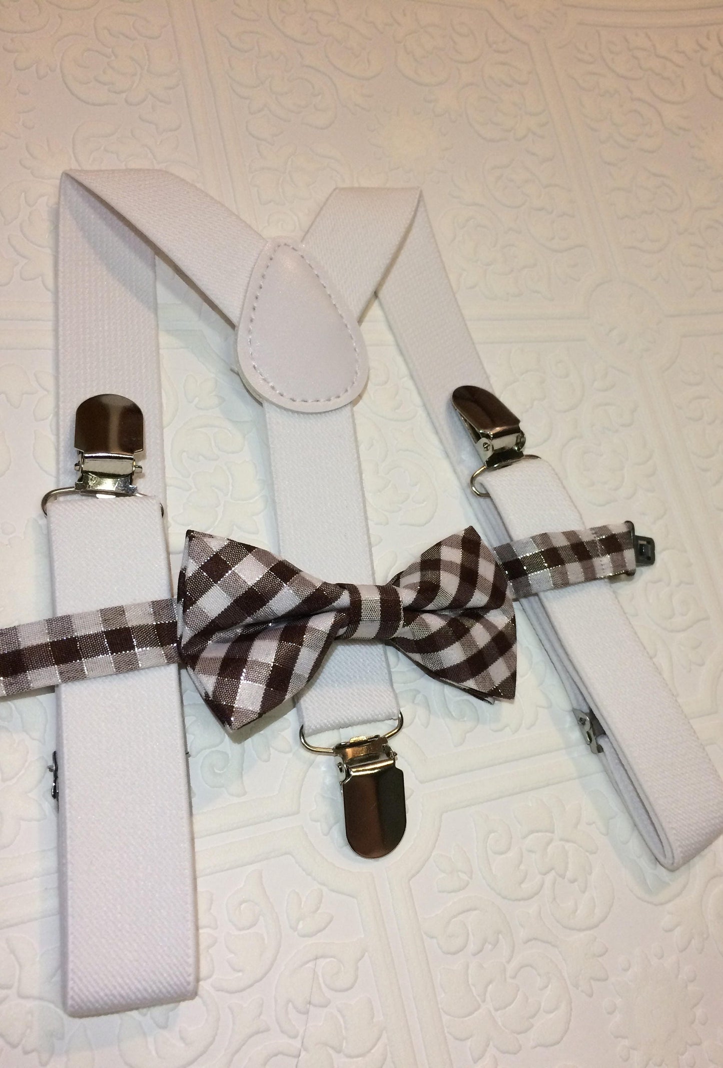 Baby suspenders and bow tie, brown baby bow tie, baby bow tie, suspenders, white suspenders set, thanksgiving bow tie, baby fall bow tie