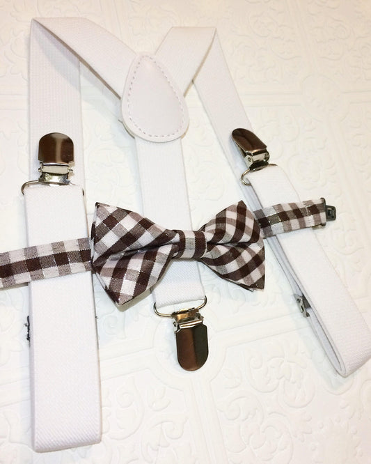 Baby suspenders and bow tie, brown baby bow tie, baby bow tie, suspenders, white suspenders set, thanksgiving bow tie, baby fall bow tie