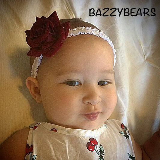 Rose headband, rose baby headband, baby headband, burgundy headband, newborn headband, red baby headband, burgundy baby headband, flower