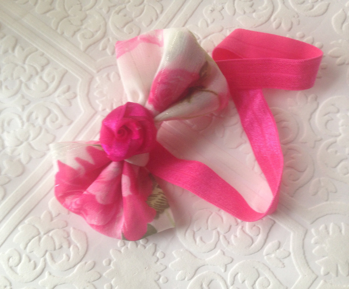 Pink baby headband, baby headband, pink bow headband, newborn headband, bow headband, roses headband, baby roses headband,pink rose baby