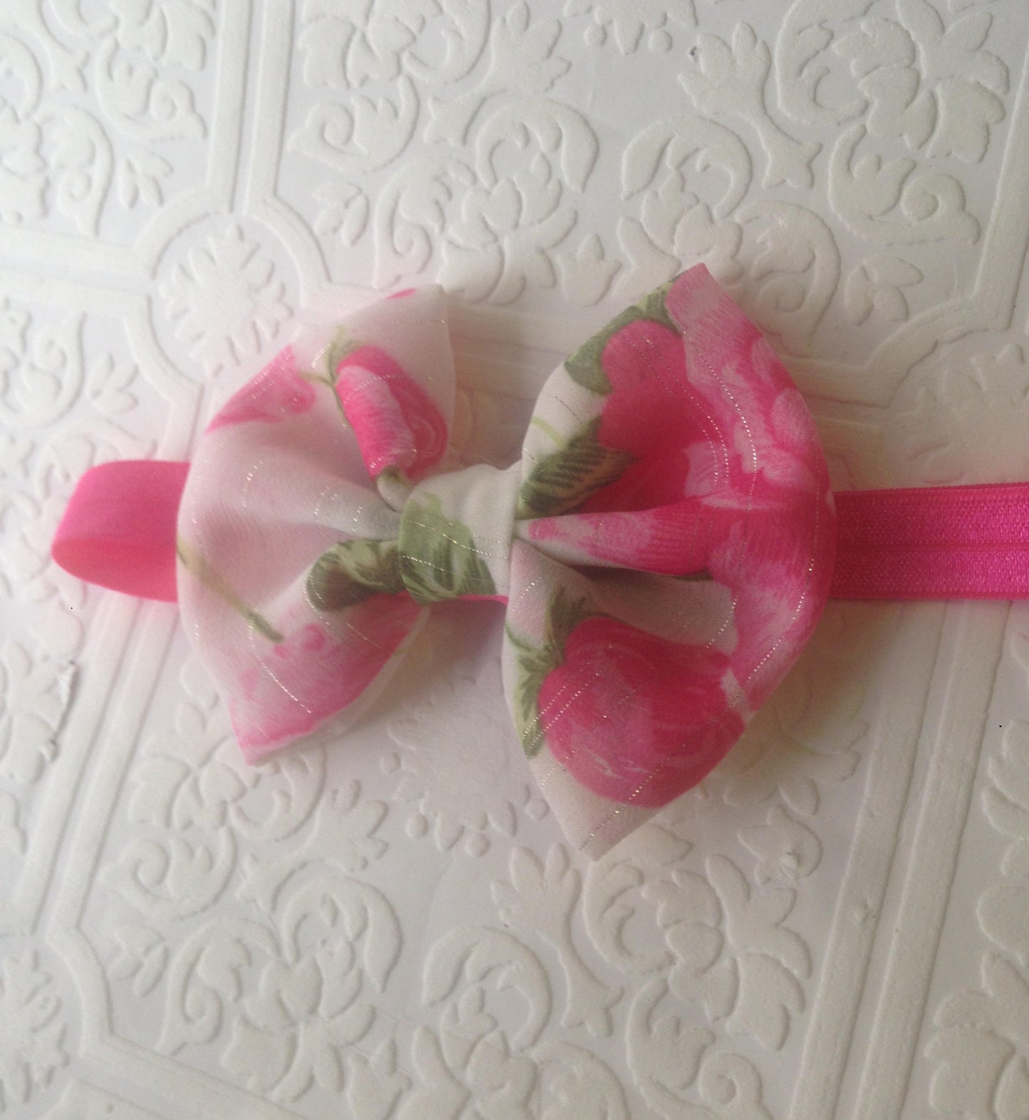 Pink baby headband, baby headband, pink bow headband, newborn headband, bow headband, roses headband, baby roses headband,pink rose baby