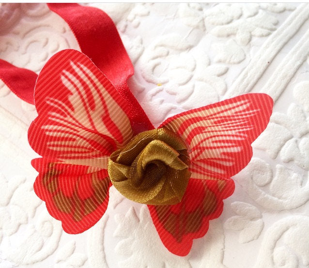 butterfly, butterfly headband, baby headband, baby butterfly headband, red butterfly headband, photography prop, baby prop, rose headband