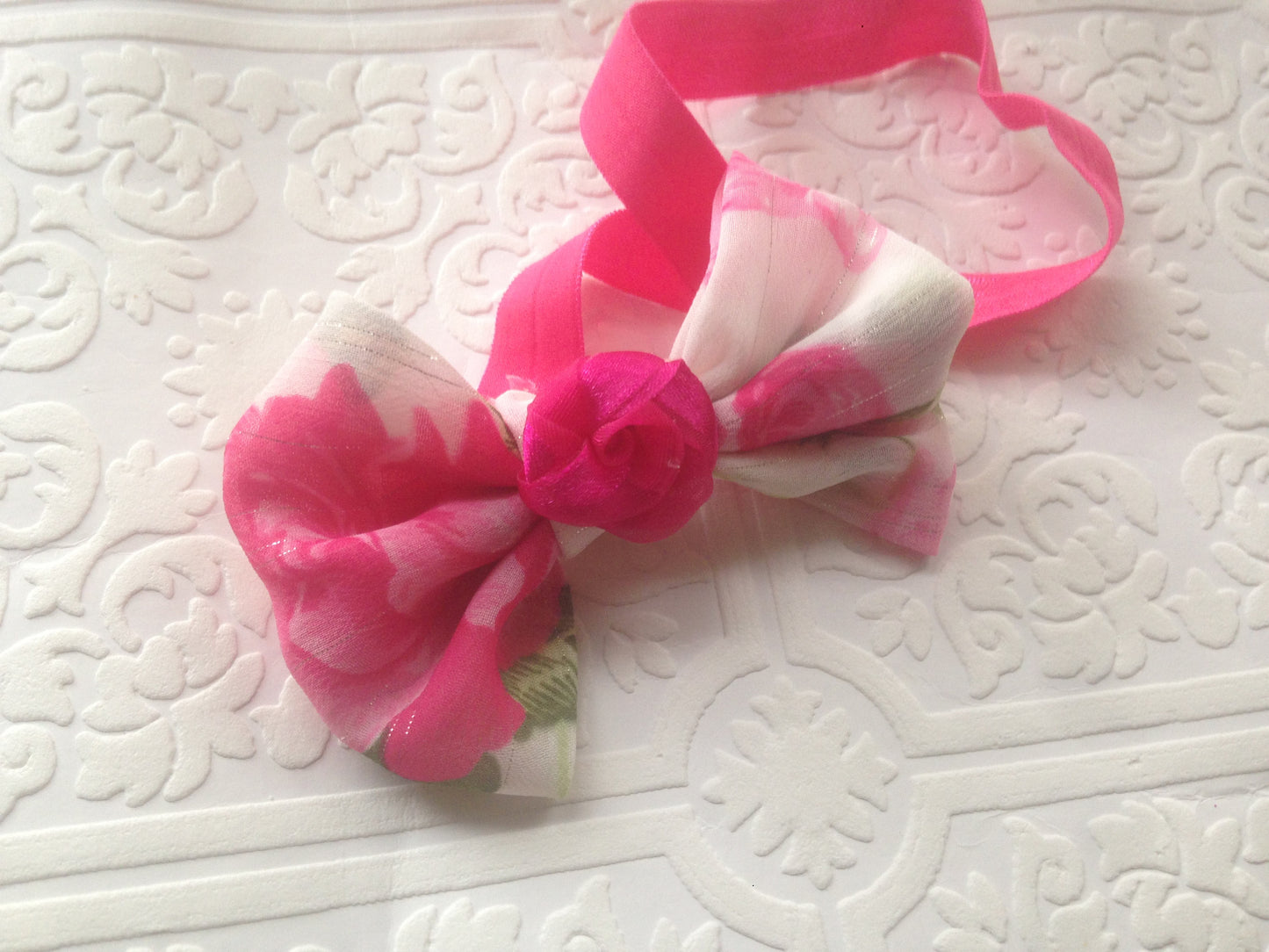 Pink baby headband, baby headband, pink bow headband, newborn headband, bow headband, roses headband, baby roses headband,pink rose baby