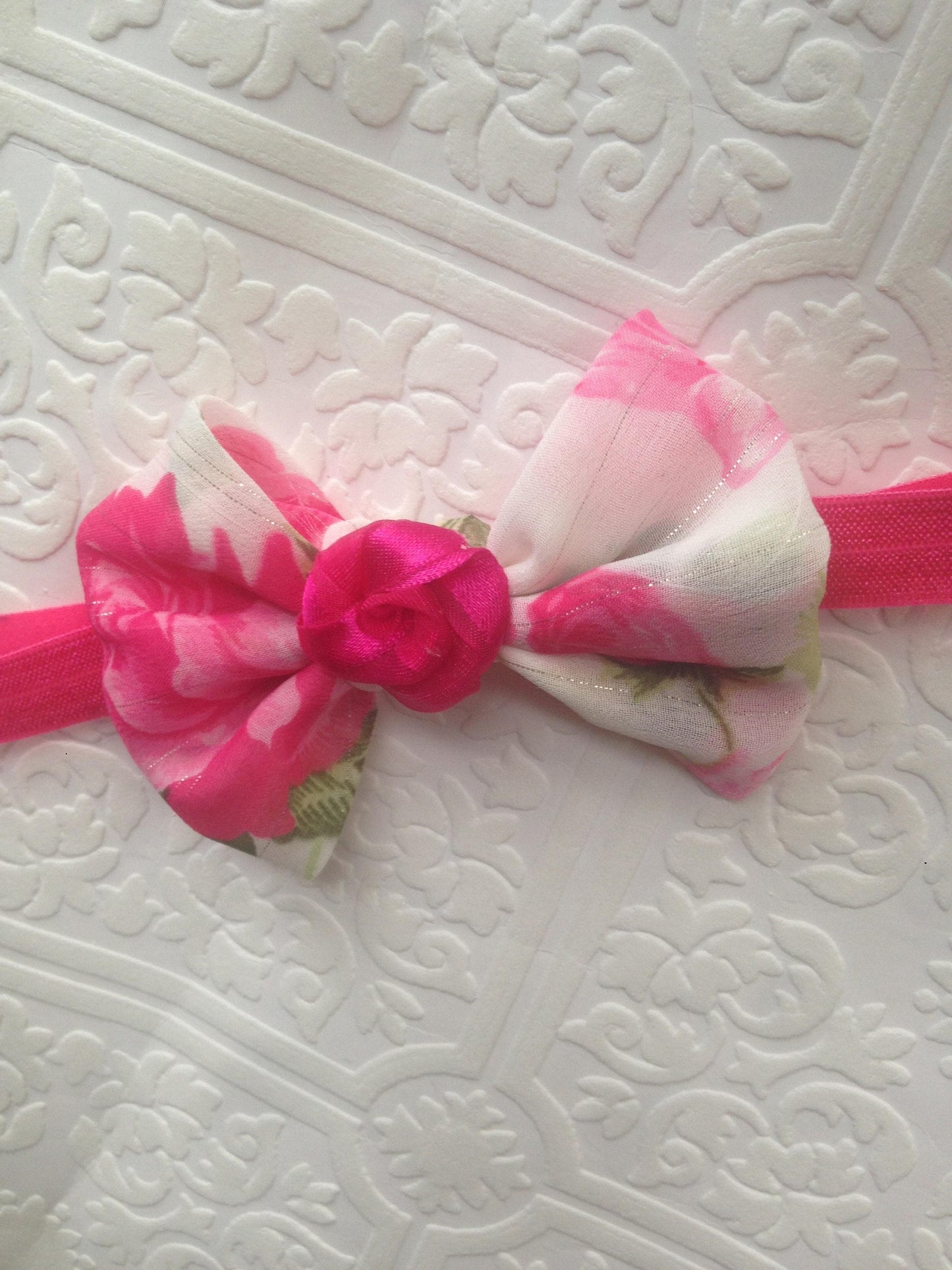 Pink baby headband, baby headband, pink bow headband, newborn headband, bow headband, roses headband, baby roses headband,pink rose baby