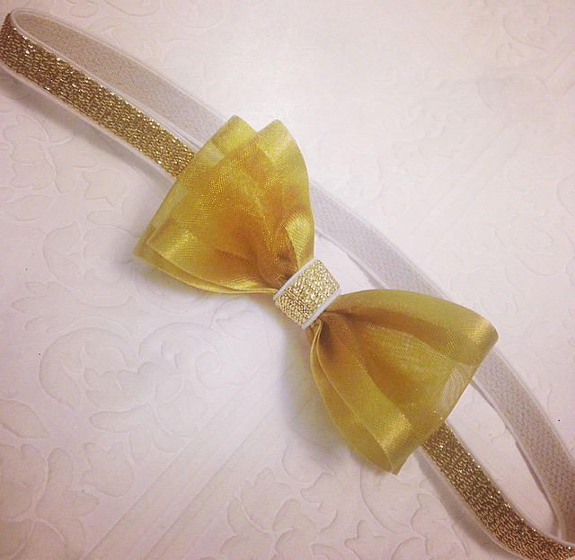 Gold bow headband, bow headband, gold headband, baby gold headband, Christmas headband, Christmas baby headband, sparkling headband, prop