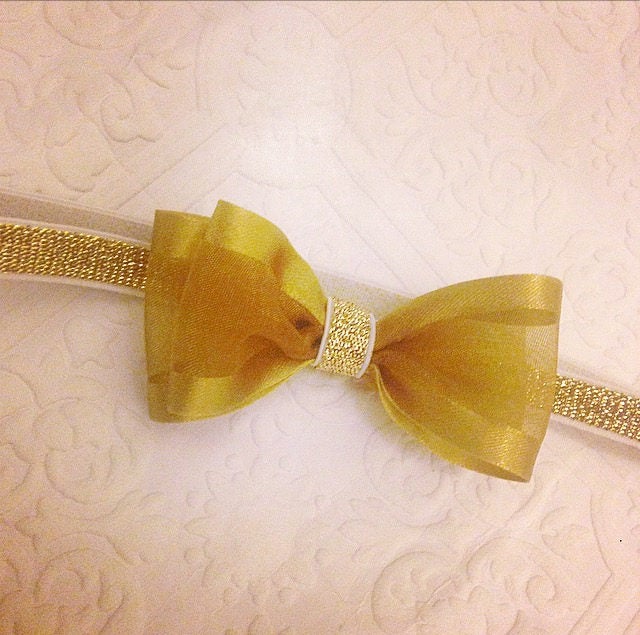 Gold bow headband, bow headband, gold headband, baby gold headband, Christmas headband, Christmas baby headband, sparkling headband, prop